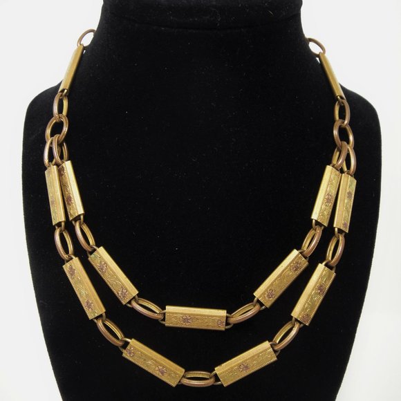 Jewelry - Victorian Book Chain Necklace Choker Brass Gold